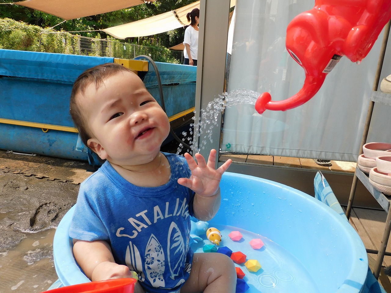 水遊びの様子～アイン三枚町保育園わかば組（0歳児クラス
